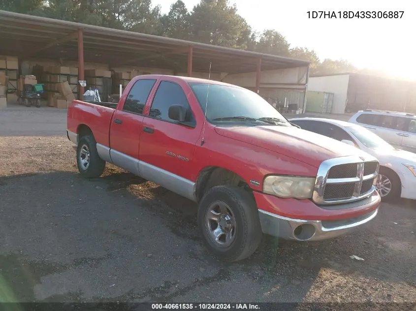 2003 Dodge Ram 1500 Slt/Laramie/St VIN: 1D7HA18D43S306887 Lot: 40661535