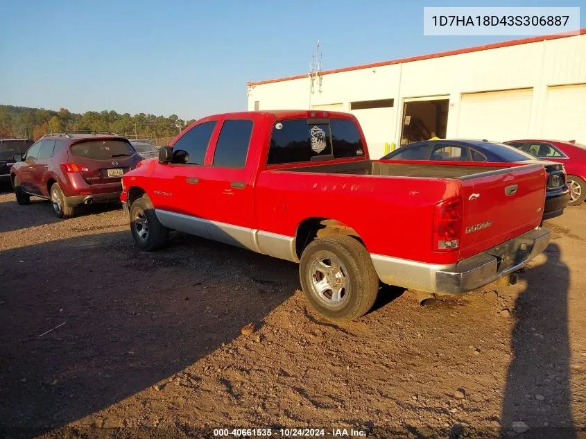 2003 Dodge Ram 1500 Slt/Laramie/St VIN: 1D7HA18D43S306887 Lot: 40661535