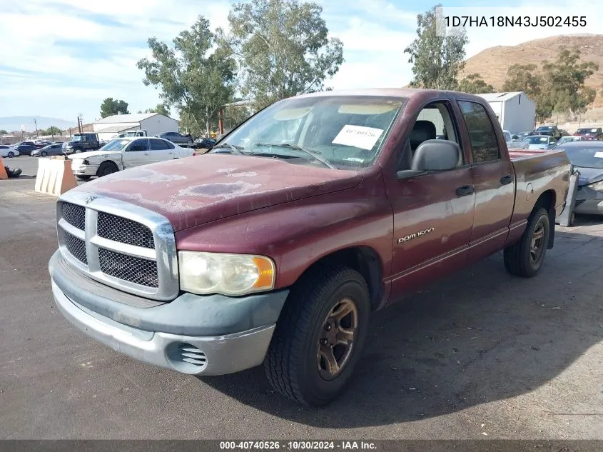 2003 Dodge Ram 1500 Slt/Laramie/St VIN: 1D7HA18N43J502455 Lot: 40740526