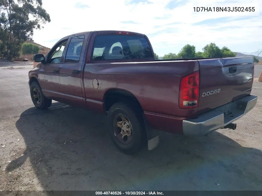 2003 Dodge Ram 1500 Slt/Laramie/St VIN: 1D7HA18N43J502455 Lot: 40740526