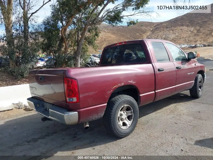 2003 Dodge Ram 1500 Slt/Laramie/St VIN: 1D7HA18N43J502455 Lot: 40740526