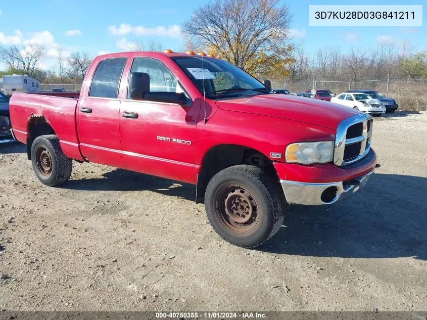 2003 Dodge Ram 2500 Slt/Laramie/St VIN: 3D7KU28D03G841211 Lot: 40750355