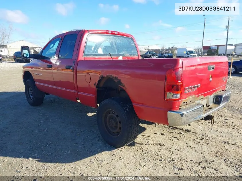 2003 Dodge Ram 2500 Slt/Laramie/St VIN: 3D7KU28D03G841211 Lot: 40750355