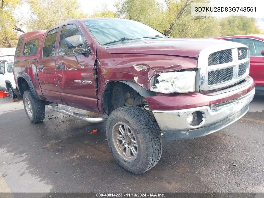 2003 Dodge Ram 2500 Slt/Laramie/St VIN: 3D7KU28D83G743561 Lot: 40814223