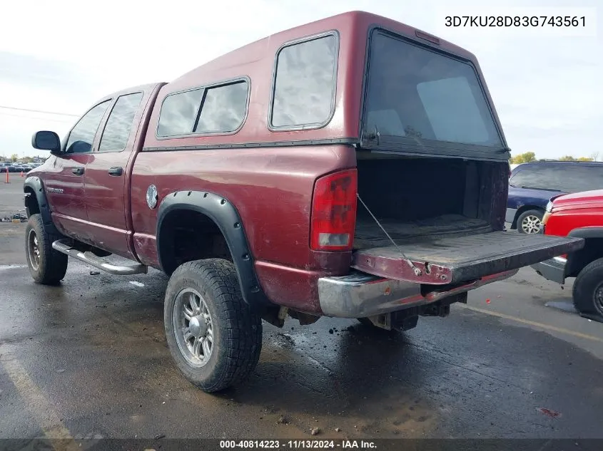 2003 Dodge Ram 2500 Slt/Laramie/St VIN: 3D7KU28D83G743561 Lot: 40814223