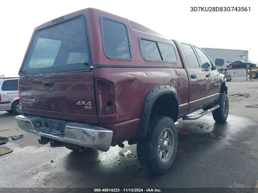 2003 Dodge Ram 2500 Slt/Laramie/St VIN: 3D7KU28D83G743561 Lot: 40814223