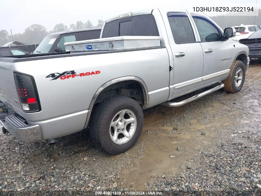 2003 Dodge Ram 1500 Slt/Laramie/St VIN: 1D3HU18Z93J522194 Lot: 40821939