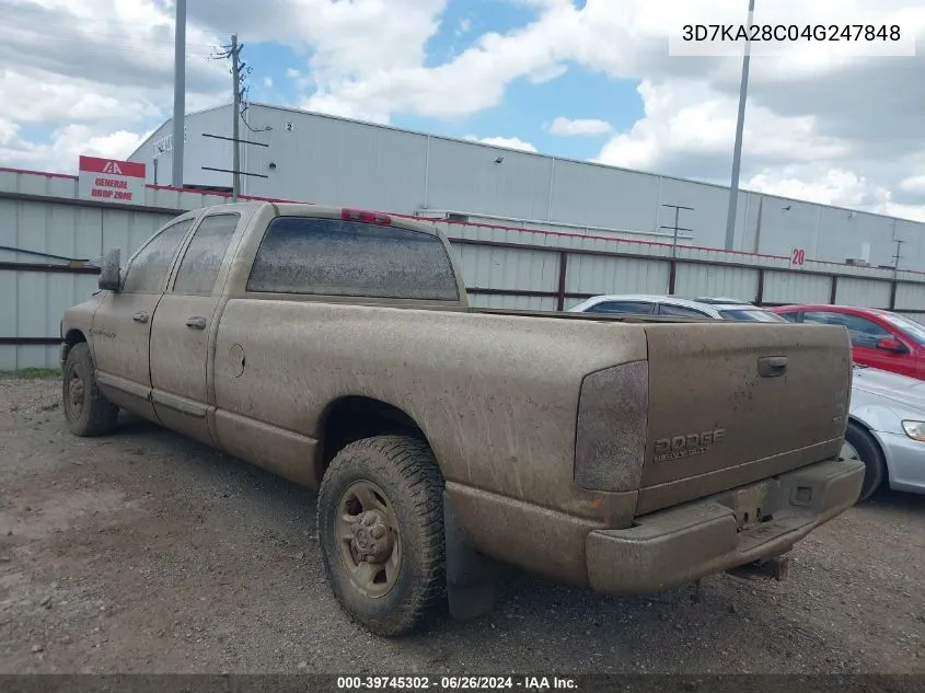 2004 Dodge Ram 2500 Slt/Laramie VIN: 3D7KA28C04G247848 Lot: 39745302