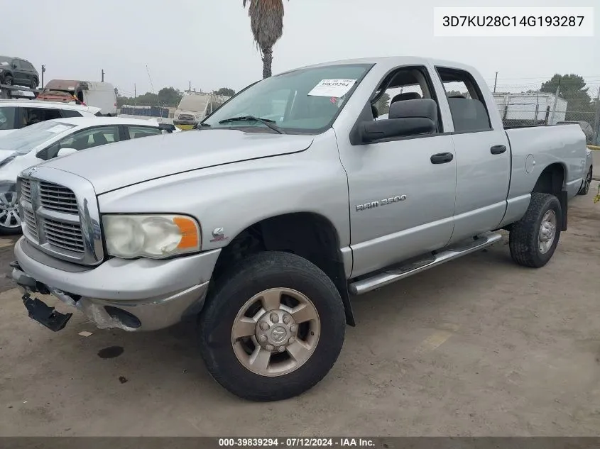 2004 Dodge Ram 2500 Slt/Laramie VIN: 3D7KU28C14G193287 Lot: 39839294