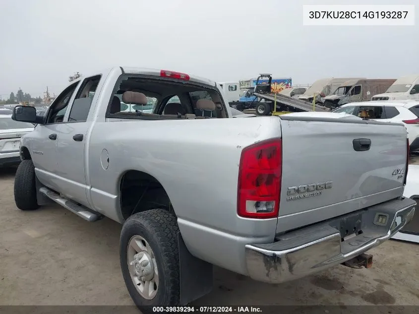 2004 Dodge Ram 2500 Slt/Laramie VIN: 3D7KU28C14G193287 Lot: 39839294