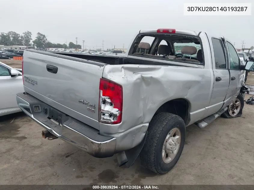 2004 Dodge Ram 2500 Slt/Laramie VIN: 3D7KU28C14G193287 Lot: 39839294