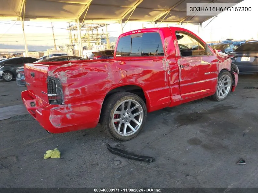 2004 Dodge Ram 1500 Srt-10 VIN: 3D3HA16H64G167300 Lot: 40809171