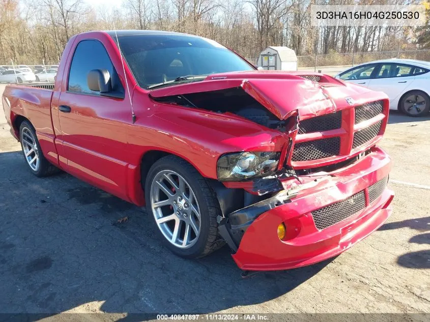 2004 Dodge Ram 1500 Srt-10 VIN: 3D3HA16H04G250530 Lot: 40847897