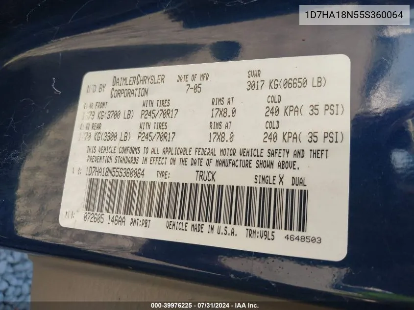 1D7HA18N55S360064 2005 Dodge Ram 1500 Slt/Laramie