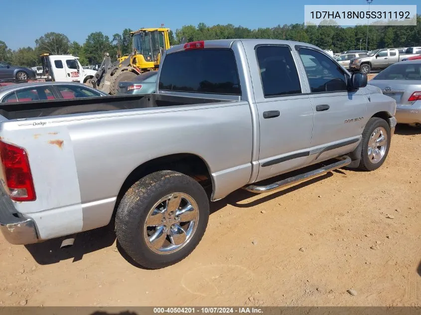 2005 Dodge Ram 1500 Slt/Laramie VIN: 1D7HA18N05S311192 Lot: 40504201