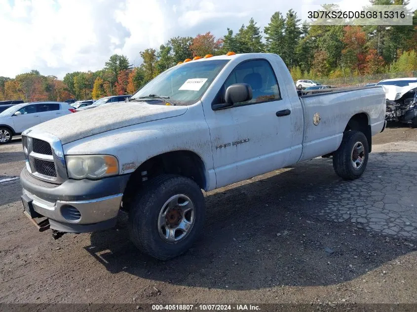 2005 Dodge Ram 2500 St VIN: 3D7KS26D05G815316 Lot: 40518807