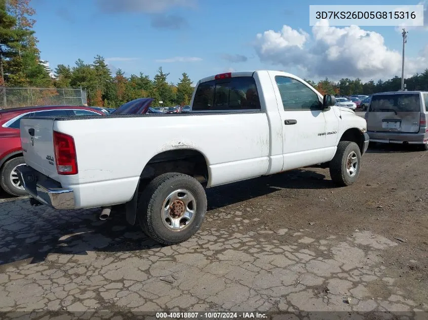 2005 Dodge Ram 2500 St VIN: 3D7KS26D05G815316 Lot: 40518807