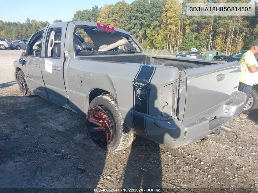 2005 Dodge Ram 1500 Srt-10 VIN: 3D3HA18H85G814505 Lot: 40652541