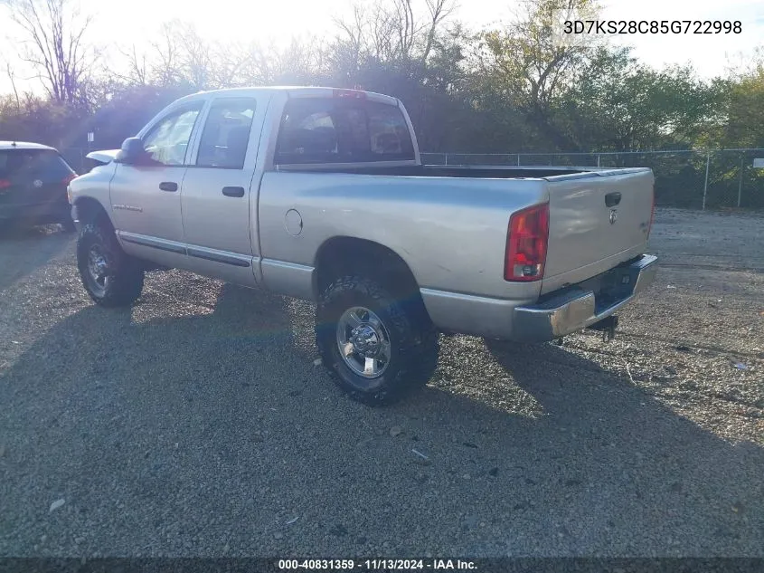 2005 Dodge Ram 2500 Slt/Laramie VIN: 3D7KS28C85G722998 Lot: 40831359