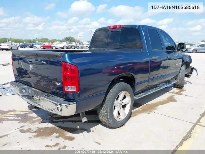 2006 Dodge Ram 1500 Slt VIN: 1D7HA18N16S685618 Lot: 40077439