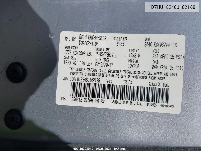 1D7HU18246J102168 2006 Dodge Ram 1500 Slt/Trx4 Off Road/Sport