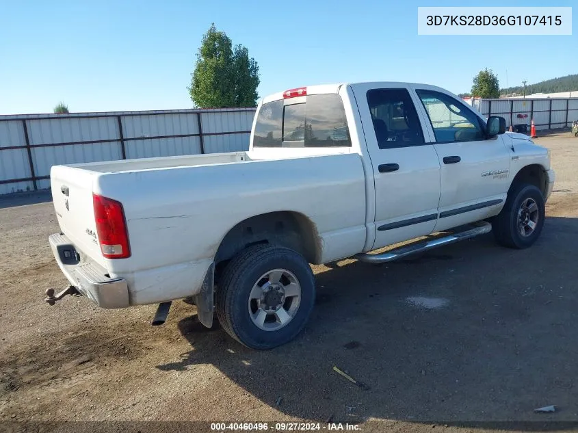 2006 Dodge Ram 2500 Slt/Trx4 Off Road/Sport/Power Wagon VIN: 3D7KS28D36G107415 Lot: 40460496