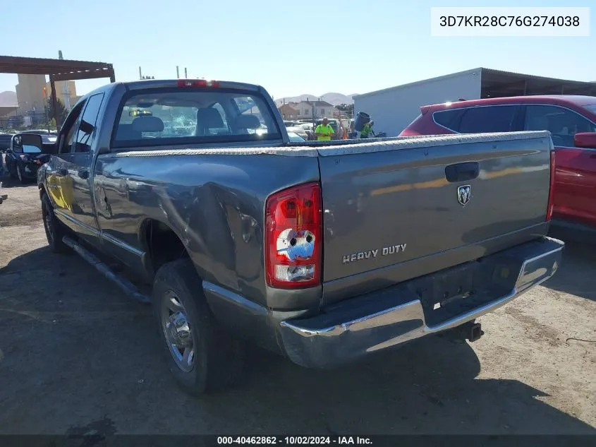 2006 Dodge Ram 2500 Slt/Sport VIN: 3D7KR28C76G274038 Lot: 40462862