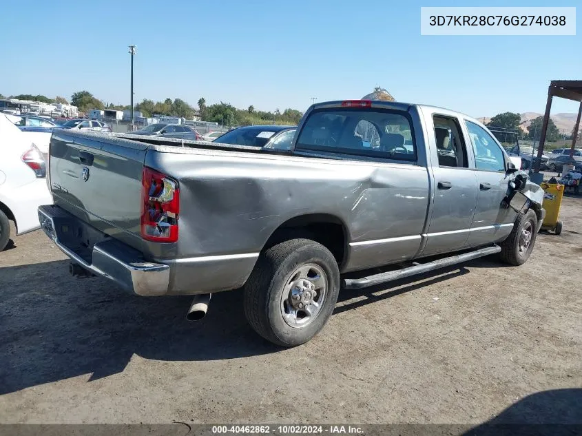 2006 Dodge Ram 2500 Slt/Sport VIN: 3D7KR28C76G274038 Lot: 40462862