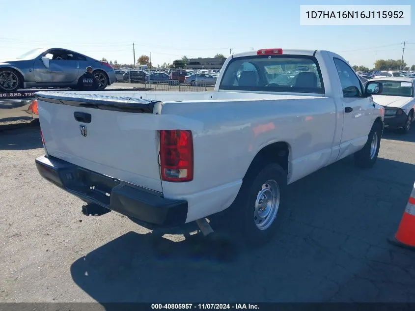 2006 Dodge Ram 1500 St VIN: 1D7HA16N16J115952 Lot: 40805957