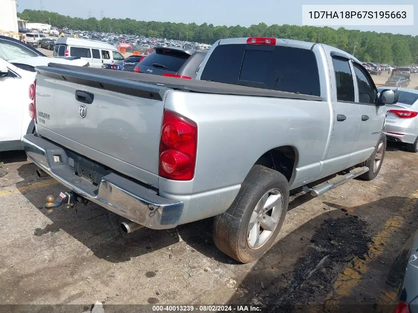 2007 Dodge Ram 1500 Slt VIN: 1D7HA18P67S195663 Lot: 40013239