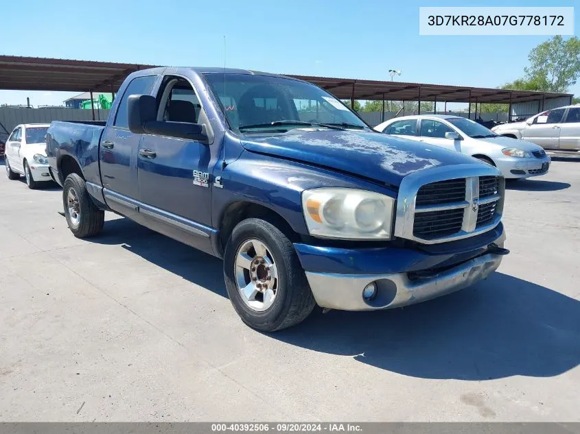 2007 Dodge Ram 2500 Slt/Sport VIN: 3D7KR28A07G778172 Lot: 40392506