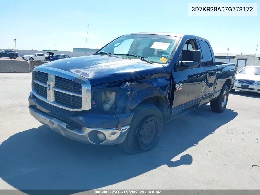 2007 Dodge Ram 2500 Slt/Sport VIN: 3D7KR28A07G778172 Lot: 40392506