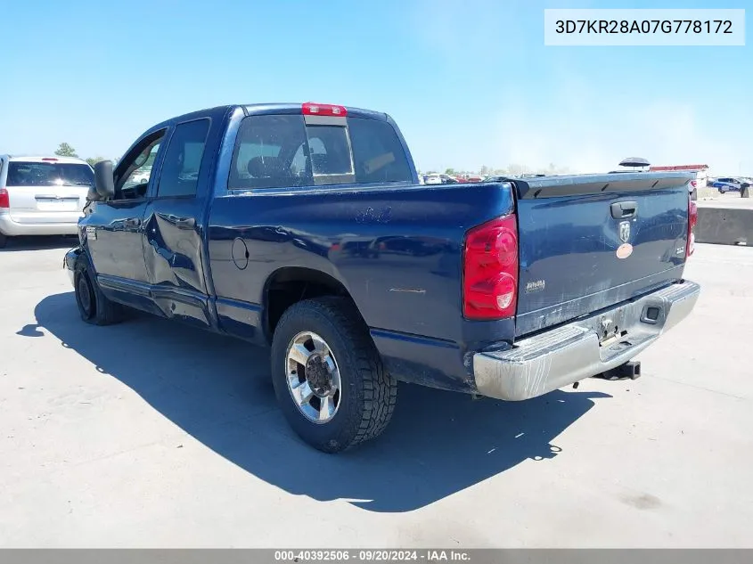 2007 Dodge Ram 2500 Slt/Sport VIN: 3D7KR28A07G778172 Lot: 40392506