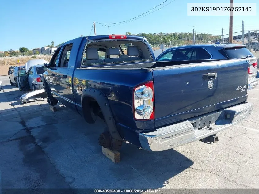 2007 Dodge Ram 1500 Slt VIN: 3D7KS19D17G752140 Lot: 40526430