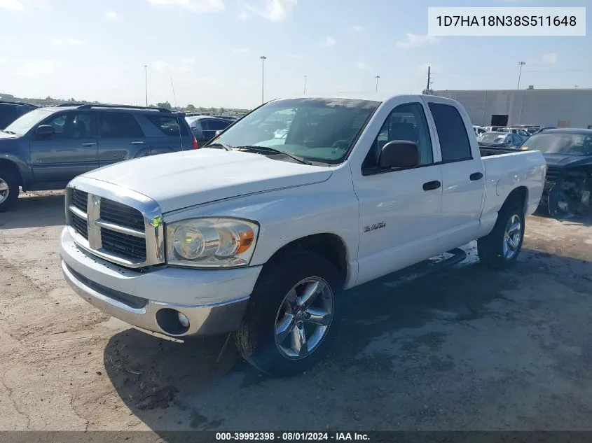 2008 Dodge Ram 1500 Slt VIN: 1D7HA18N38S511648 Lot: 39992398