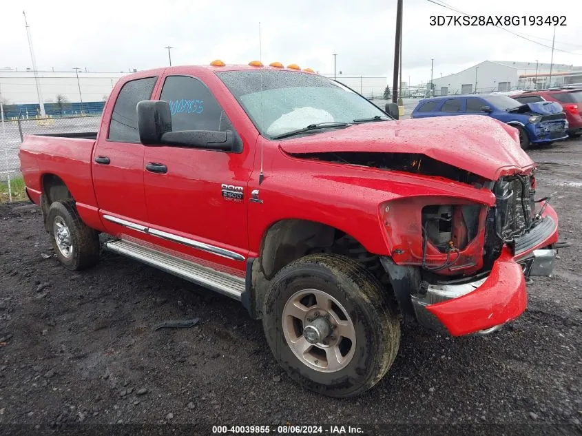 2008 Dodge Ram 2500 Slt/Power Wagon VIN: 3D7KS28AX8G193492 Lot: 40039855