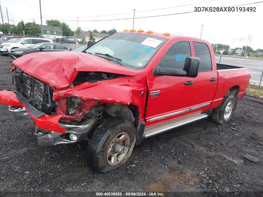 2008 Dodge Ram 2500 Slt/Power Wagon VIN: 3D7KS28AX8G193492 Lot: 40039855