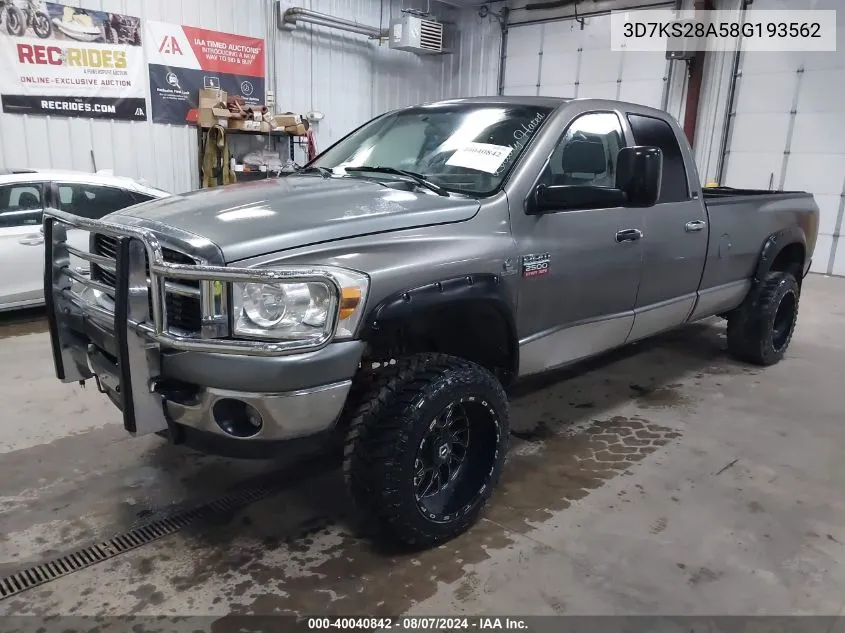 2008 Dodge Ram 2500 Slt VIN: 3D7KS28A58G193562 Lot: 40040842