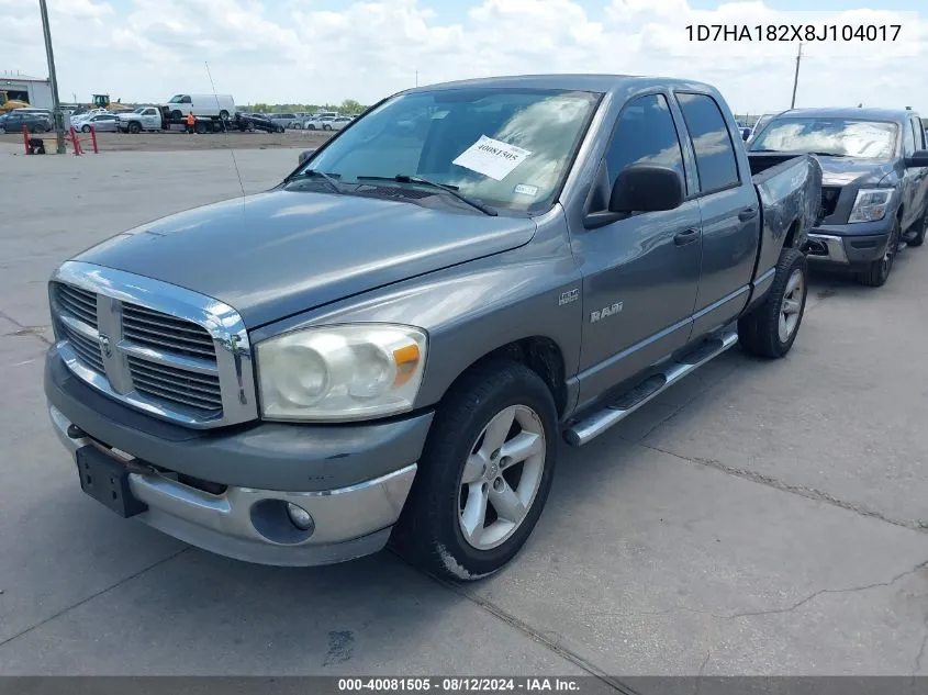 2008 Dodge Ram 1500 Slt VIN: 1D7HA182X8J104017 Lot: 40081505