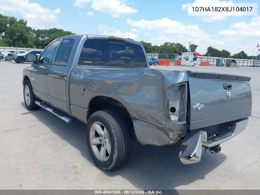 2008 Dodge Ram 1500 Slt VIN: 1D7HA182X8J104017 Lot: 40081505