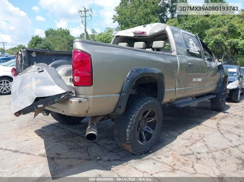 2008 Dodge Ram 3500 Sxt/Slt VIN: 3D7MX39A08G193743 Lot: 40099090