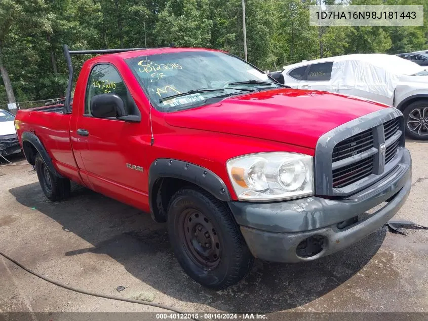 2008 Dodge Ram 1500 St/Slt VIN: 1D7HA16N98J181443 Lot: 40122015