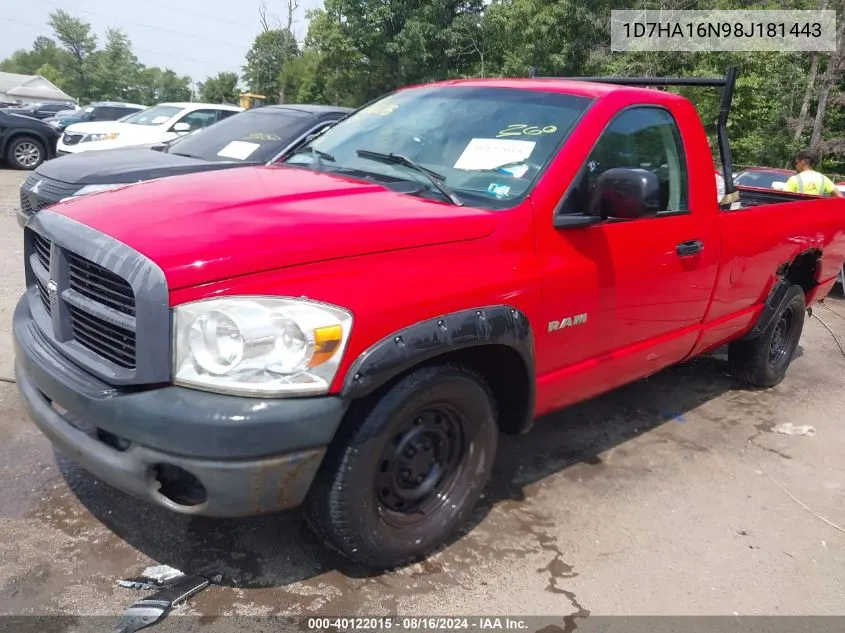 2008 Dodge Ram 1500 St/Slt VIN: 1D7HA16N98J181443 Lot: 40122015