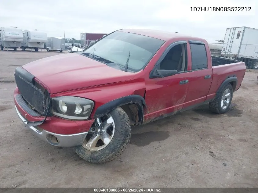 2008 Dodge Ram 1500 Slt VIN: 1D7HU18N08S522212 Lot: 40188085