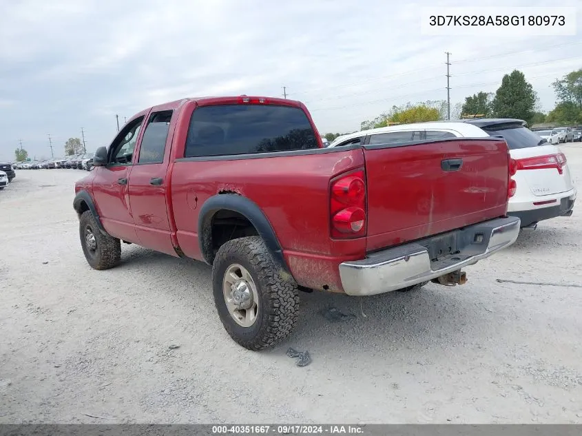 2008 Dodge Ram 2500 Slt/Power Wagon VIN: 3D7KS28A58G180973 Lot: 40351667