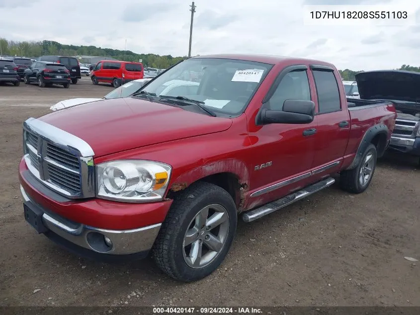 2008 Dodge Ram 1500 Slt VIN: 1D7HU18208S551103 Lot: 40420147