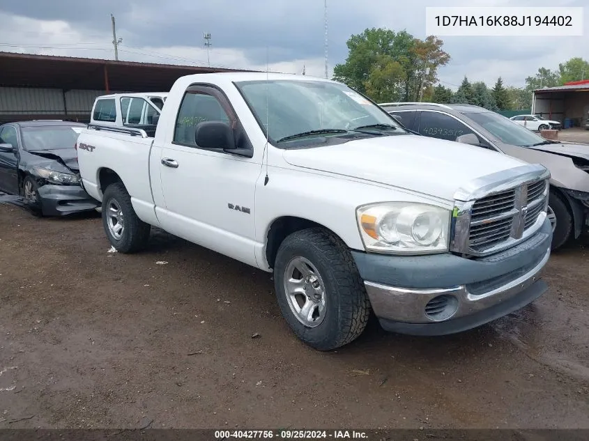 2008 Dodge Ram 1500 St/Sxt VIN: 1D7HA16K88J194402 Lot: 40427756