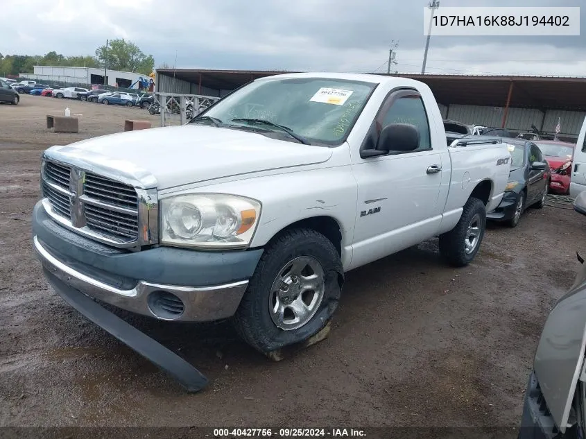 2008 Dodge Ram 1500 St/Sxt VIN: 1D7HA16K88J194402 Lot: 40427756