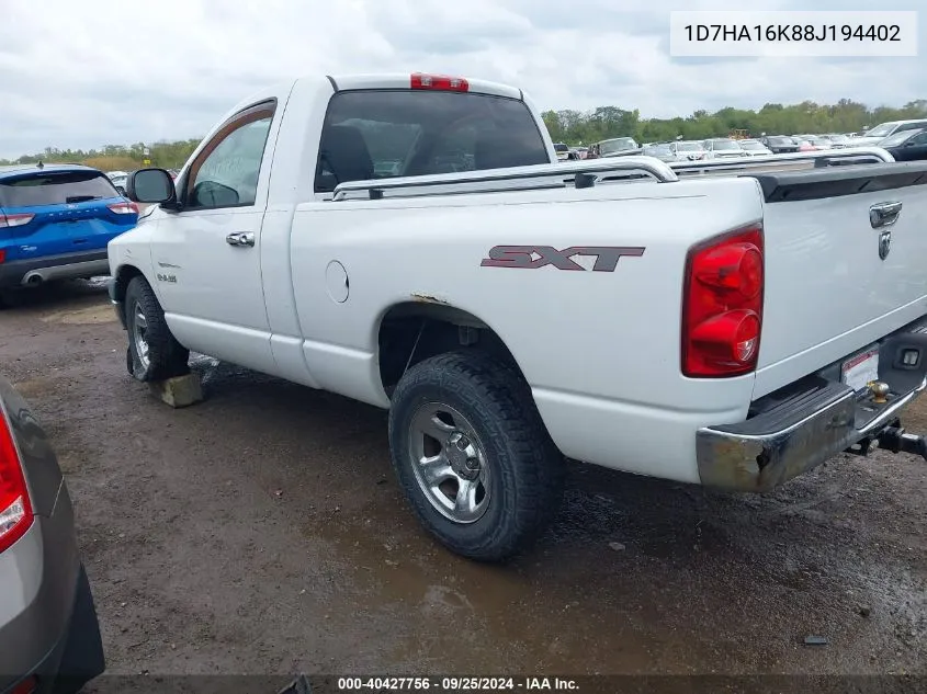 2008 Dodge Ram 1500 St/Sxt VIN: 1D7HA16K88J194402 Lot: 40427756