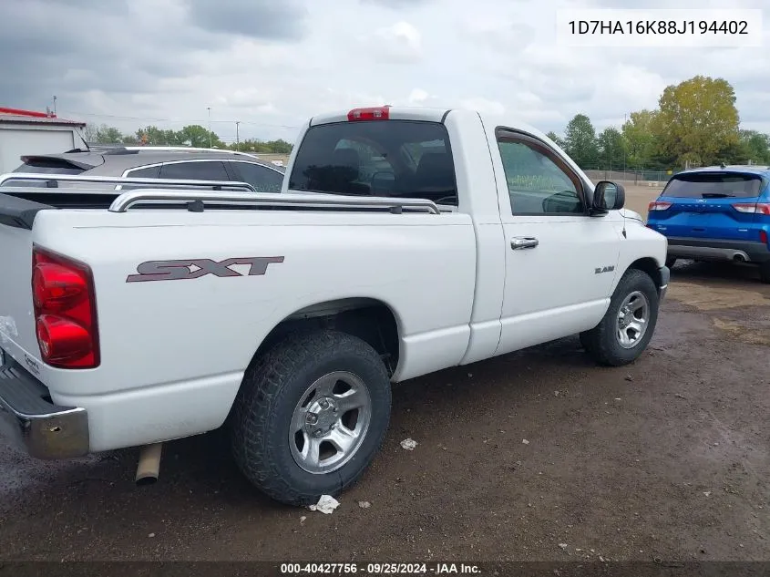 2008 Dodge Ram 1500 St/Sxt VIN: 1D7HA16K88J194402 Lot: 40427756